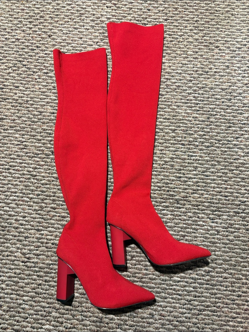Women's Red Knee-High Block Heel Boots